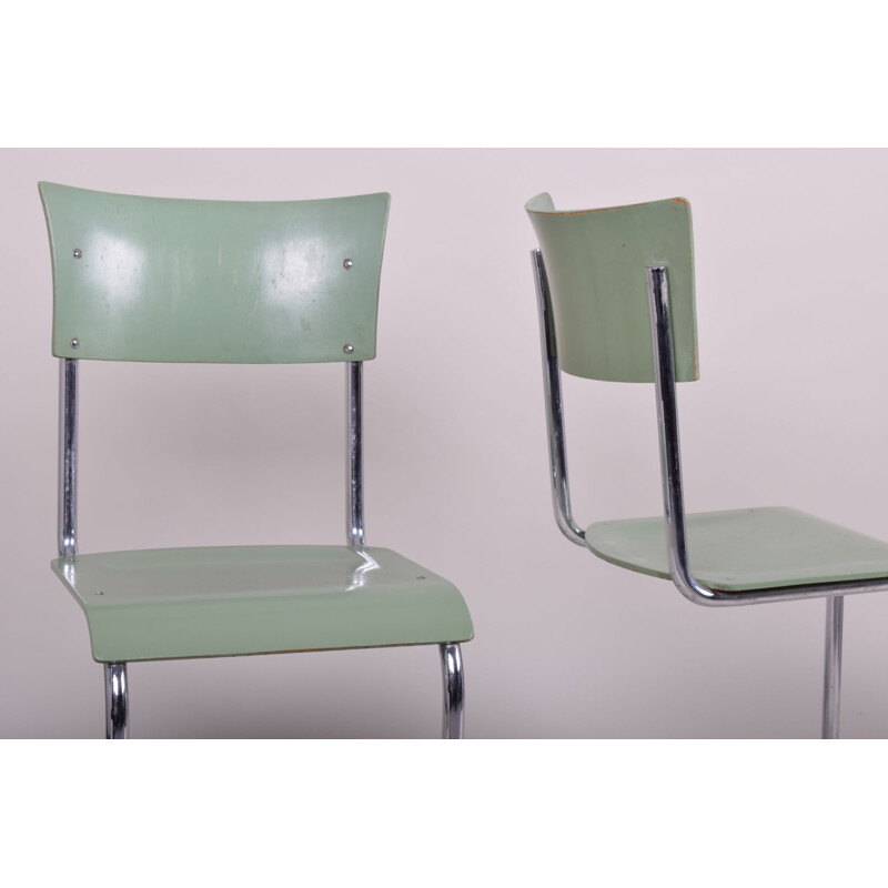 Set van 4 vintage groene stoelen van Robert Slezak, 1930