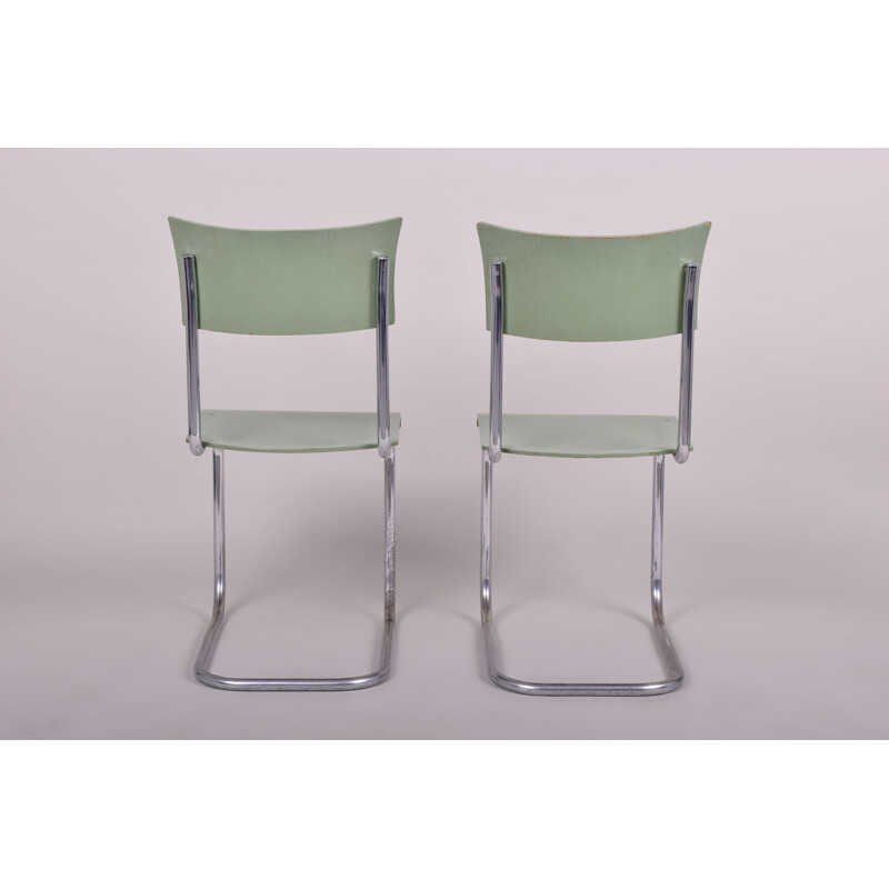 Ensemble de 4 chaises vertes vintage de Robert Slezak, 1930