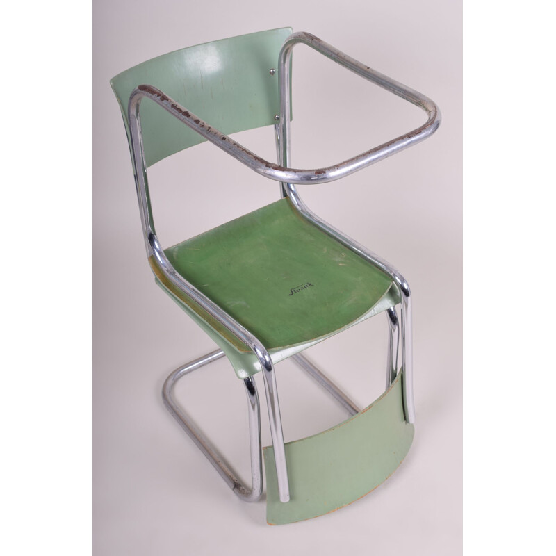 Juego de 4 sillas verdes vintage de Robert Slezak, 1930