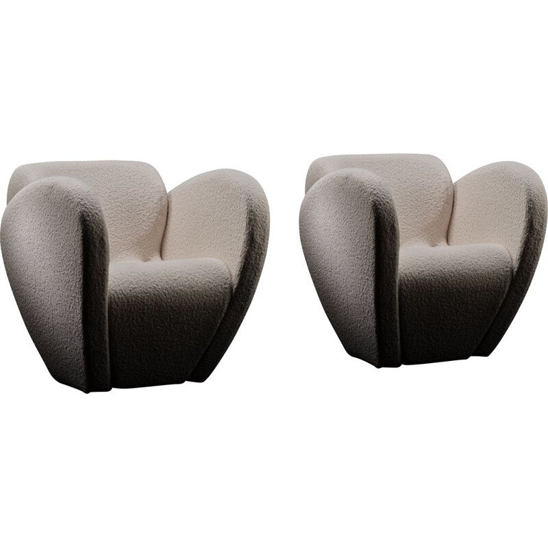 Pair of vintage "Size Ten" armchairs in ivory boucle by Ron Arad for Moroso, 1990s