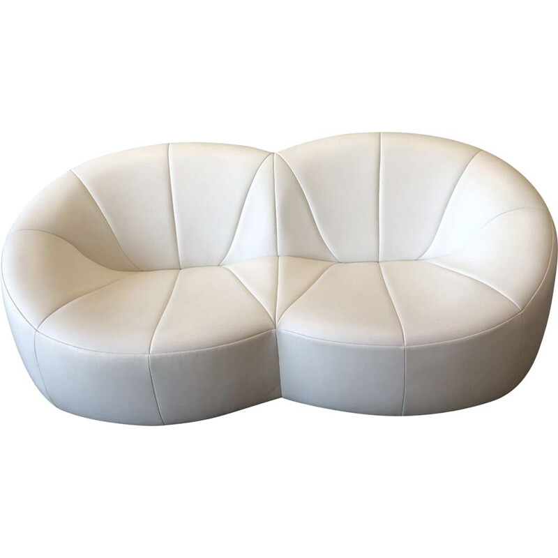 Vintage Pumpkin 2-Sitzer-Sofa aus weißem Leder von Pierre Paulin, 2019