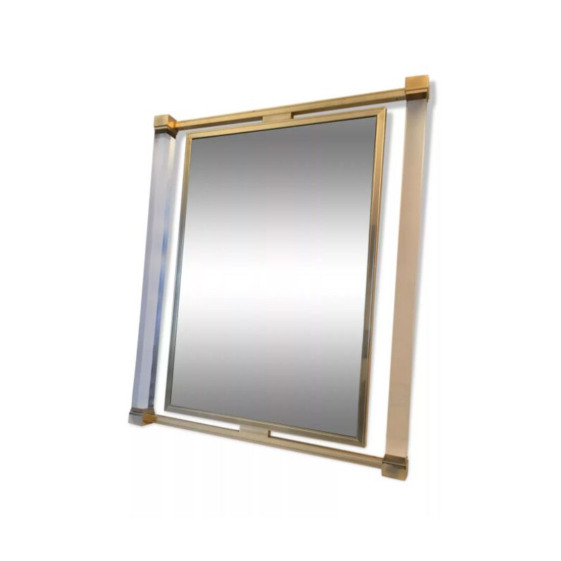 Vintage mirror in plexi and gold metal by Pierre Vandel, 1970