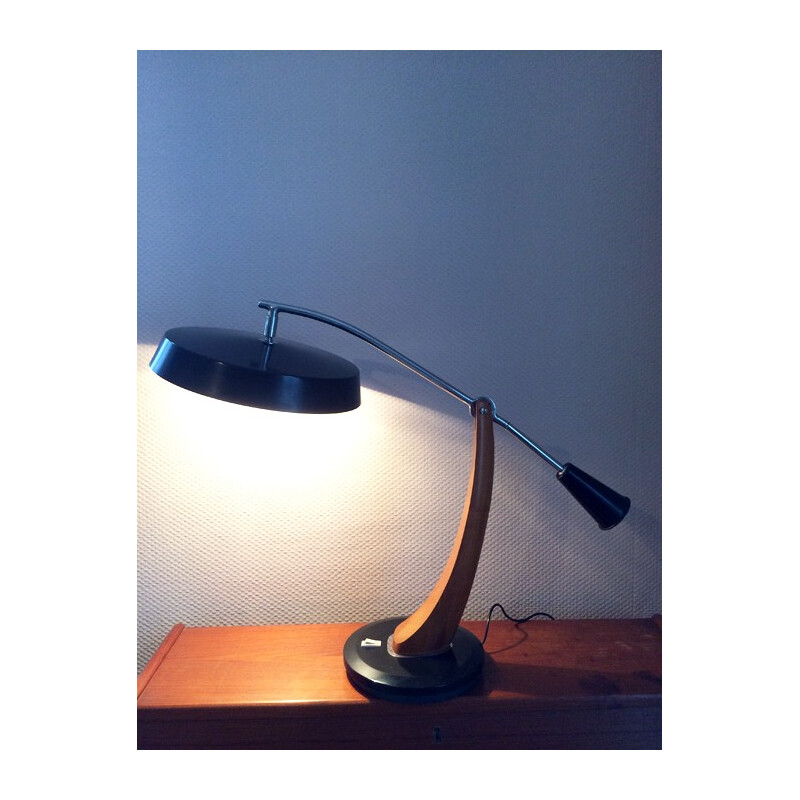 Fase Spain "President" desk lamp in wood and metal - 1960s