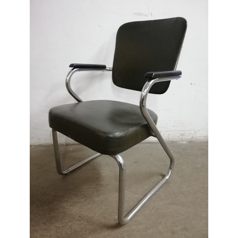 Paar vintage fana fauteuils met kruk van Paul Schuitema, Nederland 1950