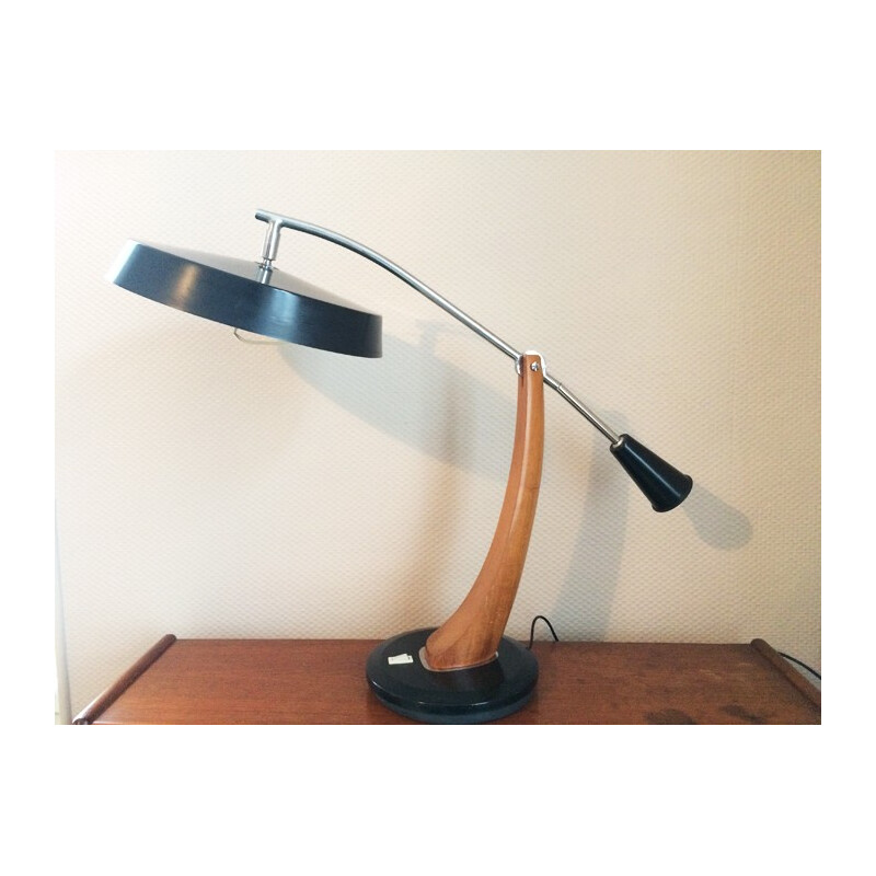 Fase Spain "President" desk lamp in wood and metal - 1960s