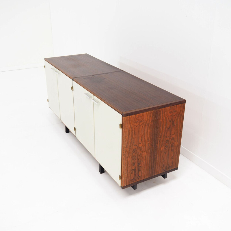 Vintage sideboard in white with wengé wood by Cees Braakman for Pastoe, Netherlands 1960s