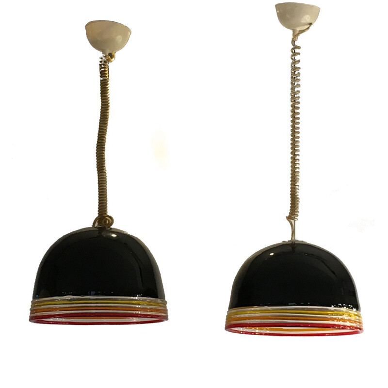 Coppia di lampade a sospensione vintage in vetro di Murano di Roberto Pamio e Renato Toso per Leucos, Italia 1970