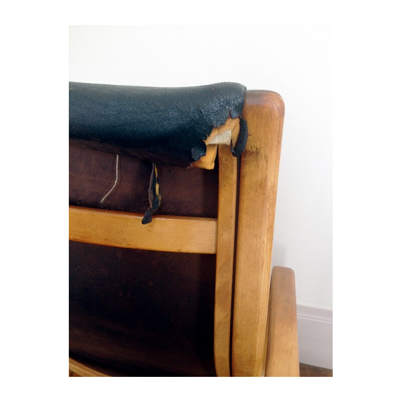 Scandinavian "Lamello" lounge chair in beech and brown leather, Yngve EKSTRÖM - 1970s
