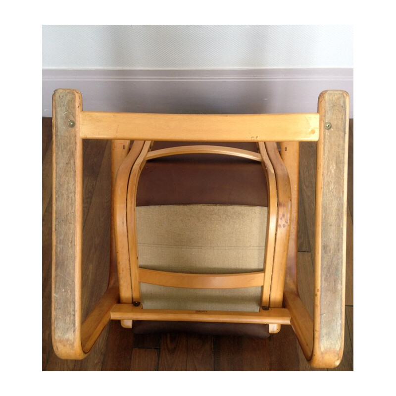 Scandinavian "Lamello" lounge chair in beech and brown leather, Yngve EKSTRÖM - 1970s