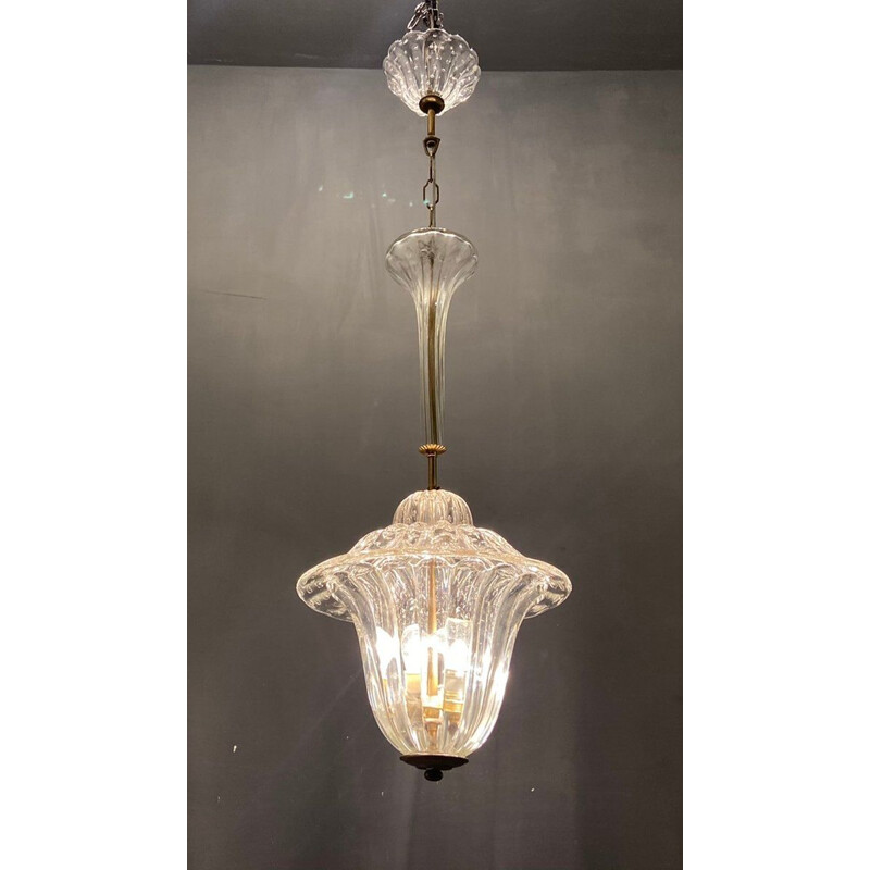 Vintage Italiaanse Barovier hanglamp in Murano glas, 1940