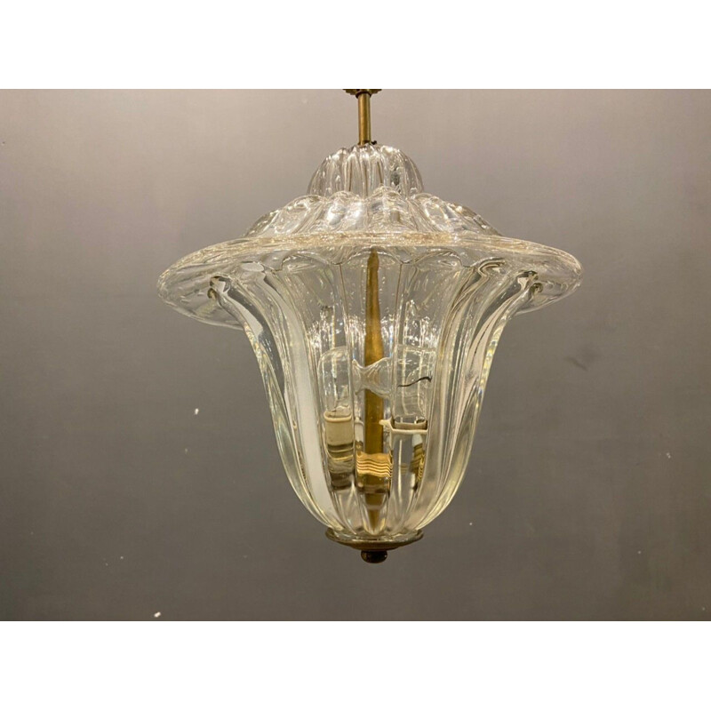 Lámpara de suspensión Barovier italiana de época en cristal de Murano, 1940