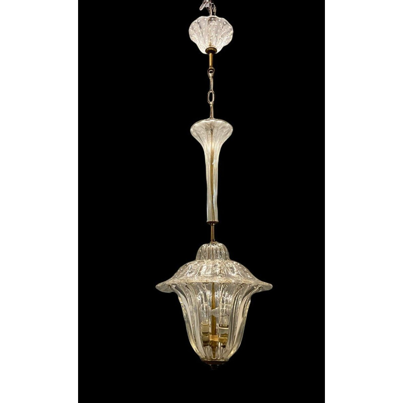 Vintage Italiaanse Barovier hanglamp in Murano glas, 1940