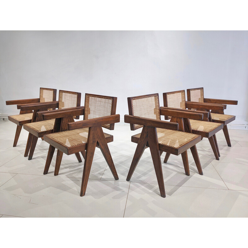 Set aus 6 Vintage-Stühlen von "Office" von Pierre Jeanneret, 1955-1956