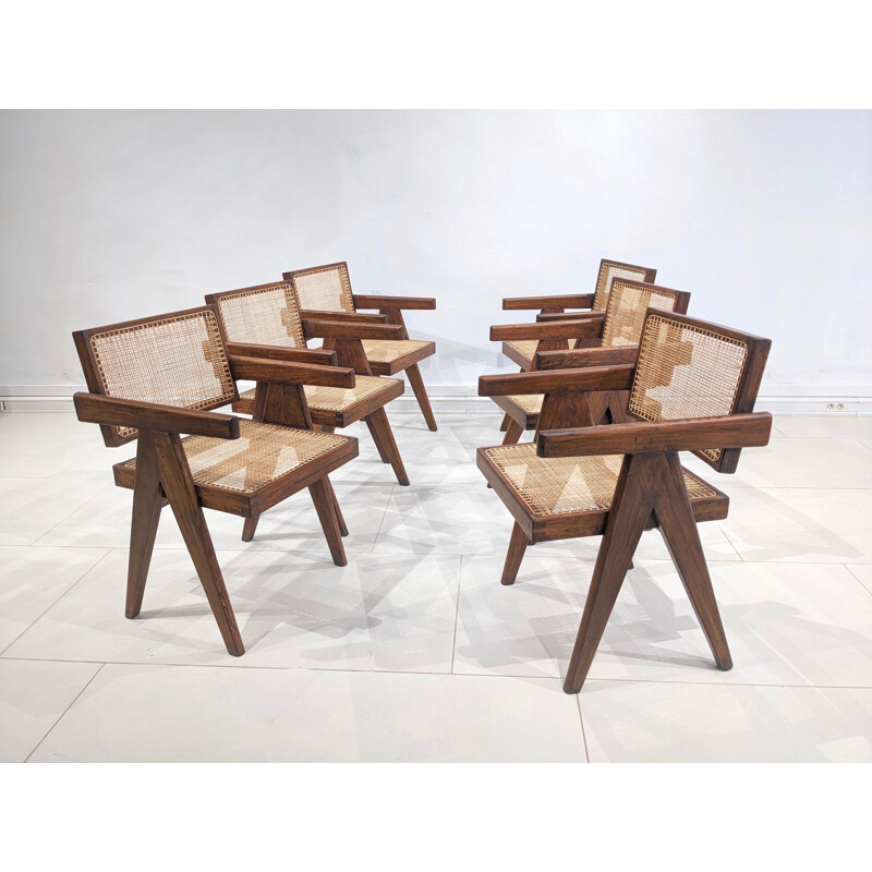Set aus 6 Vintage-Stühlen von "Office" von Pierre Jeanneret, 1955-1956