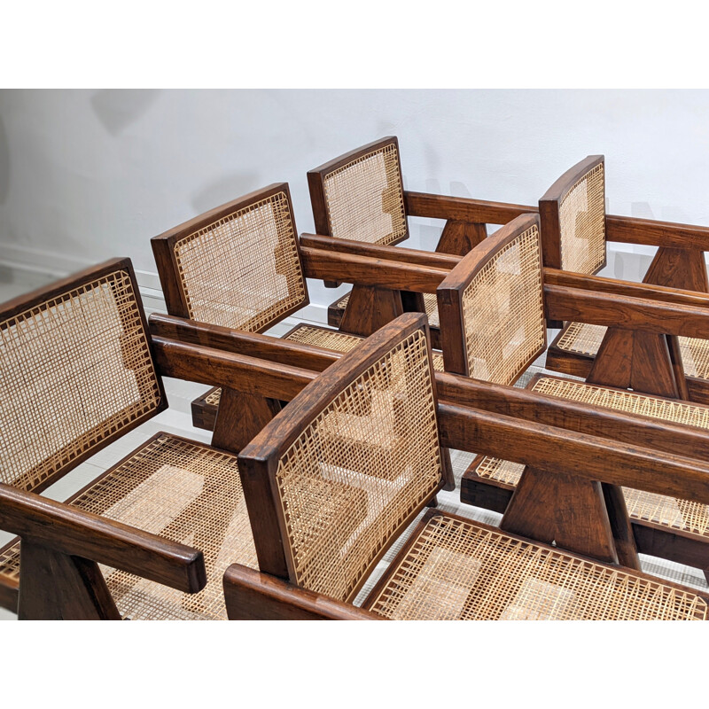 Conjunto de 6 sillas vintage de "Office" de Pierre Jeanneret, 1955-1956
