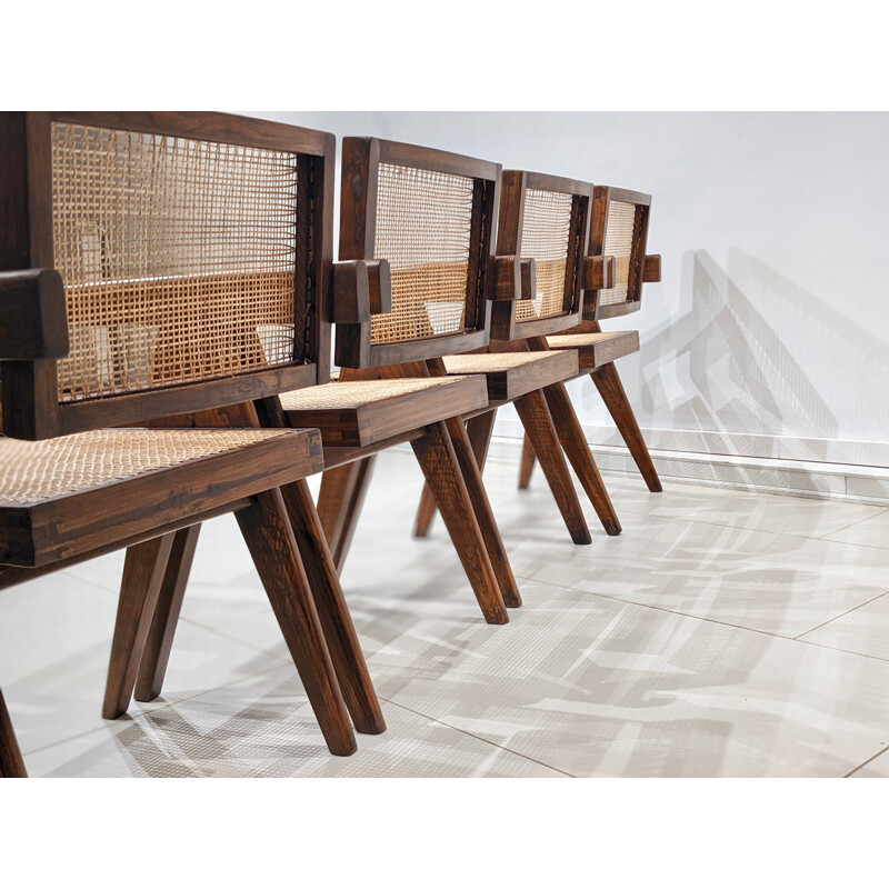 Set di 6 sedie vintage "Office" di Pierre Jeanneret, 1955-1956