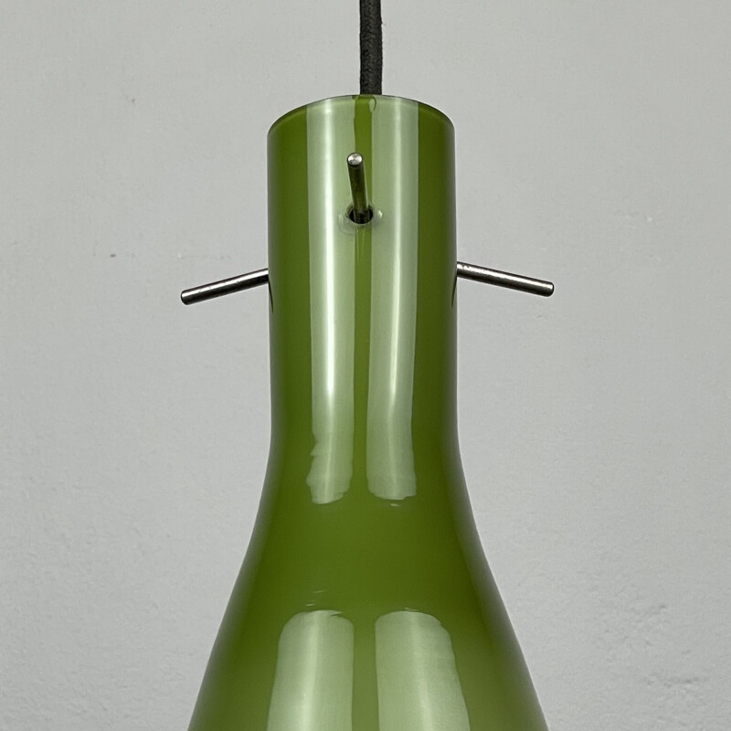 Lámpara de suspensión vintage de cristal de Murano verde de Vistosi, Italia 1960