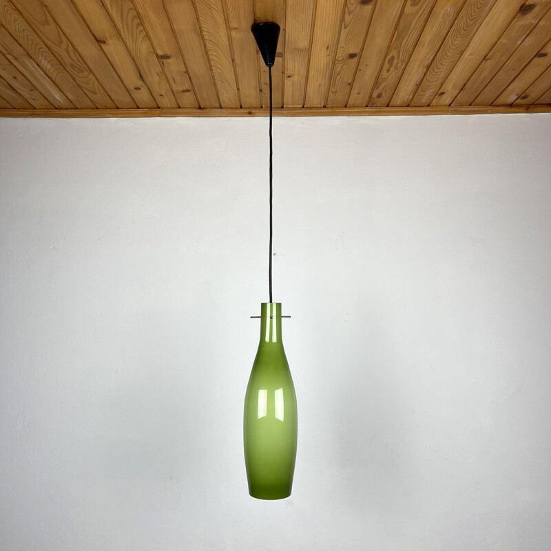 Lámpara de suspensión vintage de cristal de Murano verde de Vistosi, Italia 1960