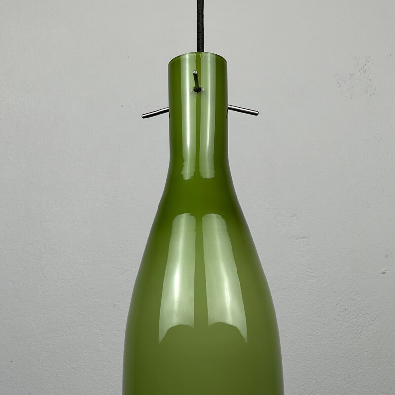 Suspension vintage en verre de Murano vert par Vistosi, Italie 1960