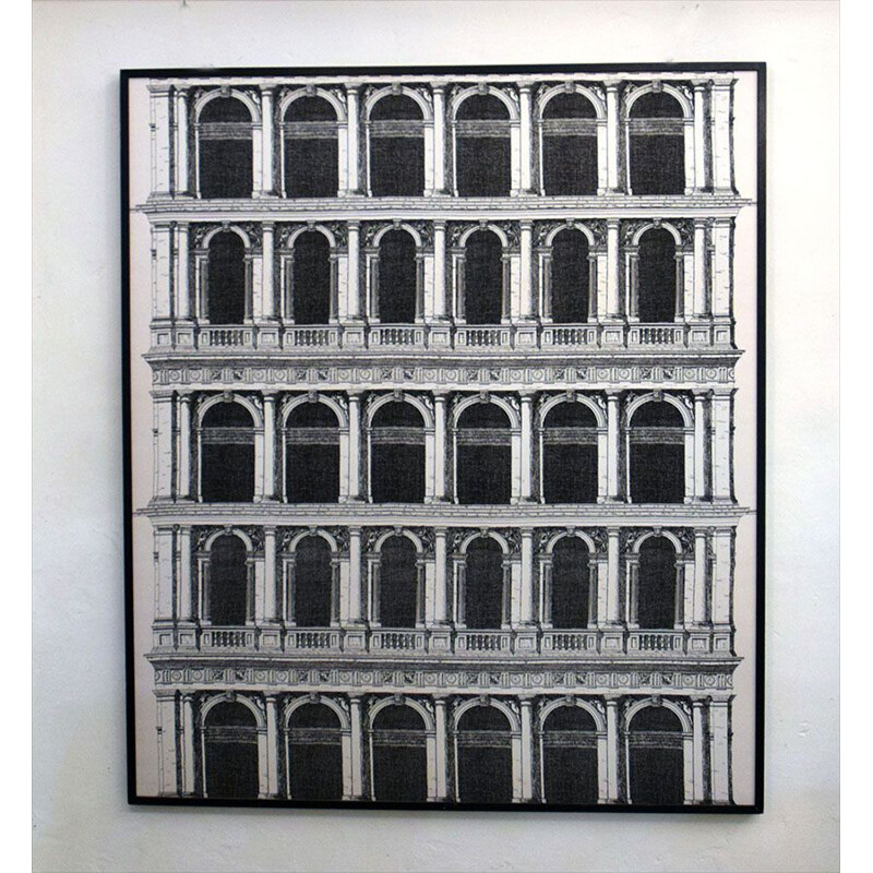 Vintage wall panel Architetture in silk by Piero Fornasetti for Seterie di Como, 1980s