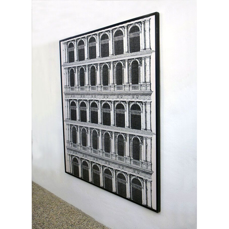 Vintage wall panel Architetture in silk by Piero Fornasetti for Seterie di Como, 1980s