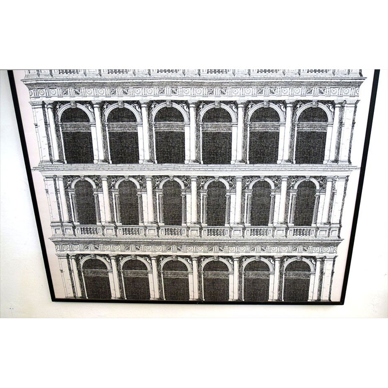 Vintage wall panel Architetture in silk by Piero Fornasetti for Seterie di Como, 1980s