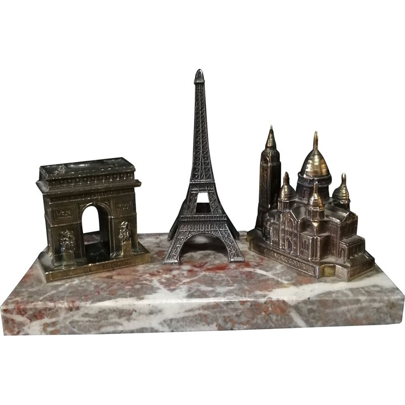 Vintage souvenir of Paris with 3 brass monuments, 1950