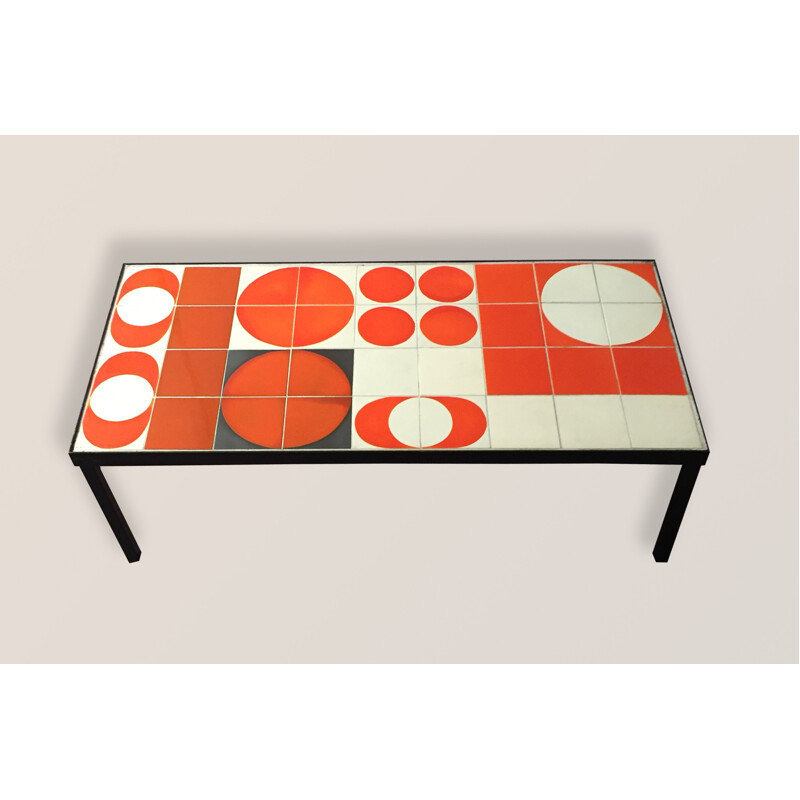 Mid century coffee table with ceramic top, Roger CAPRON - 1950s