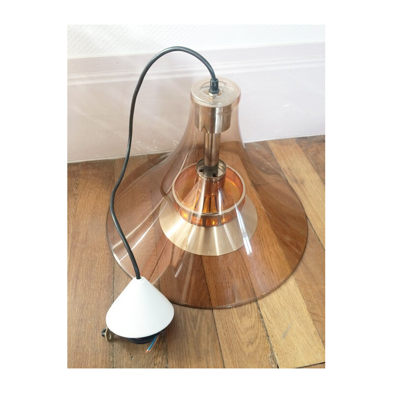 Scandinavian tulip hanging lamp in smoked plexiglass - 1970s