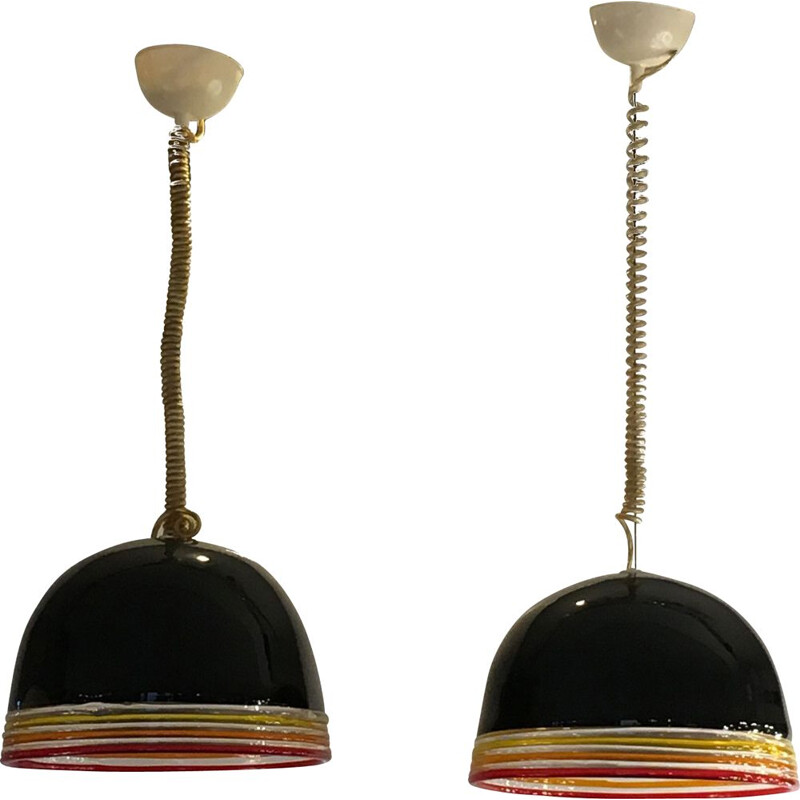 Paar vintage Murano glazen hanglampen van Roberto Pamio en Renato Toso voor Leucos, Italië 1970