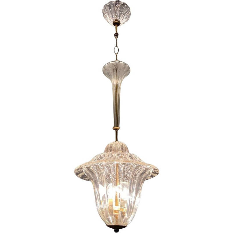 Lampada a sospensione Barovier d'epoca in vetro di Murano, 1940