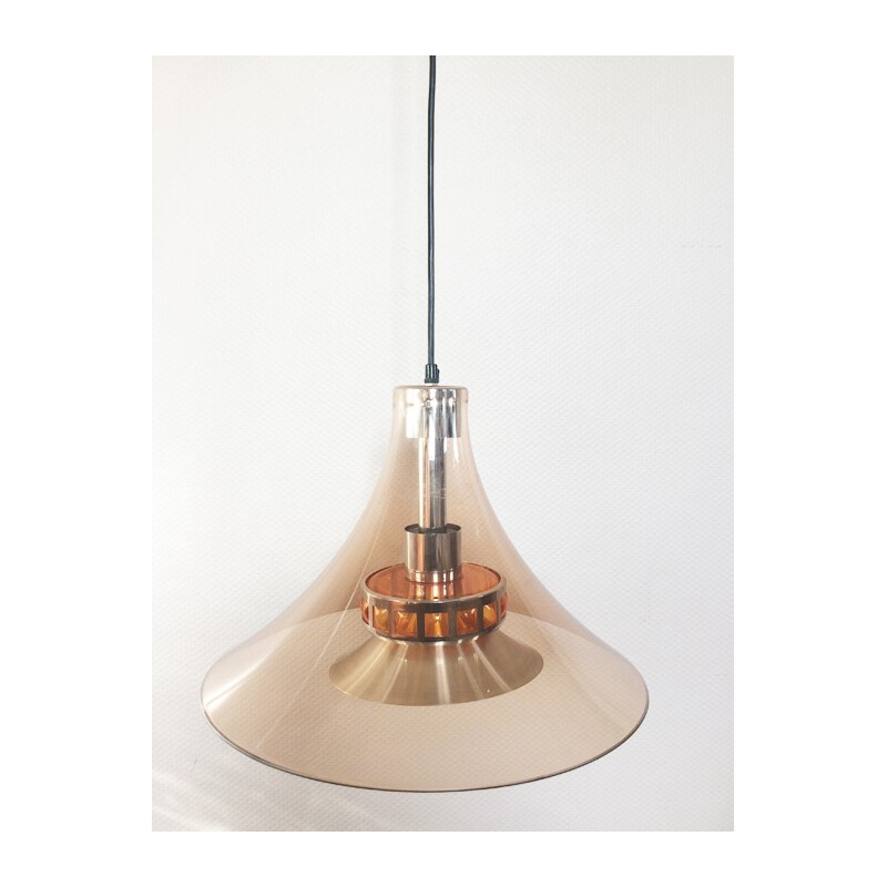 Scandinavian tulip hanging lamp in smoked plexiglass - 1970s