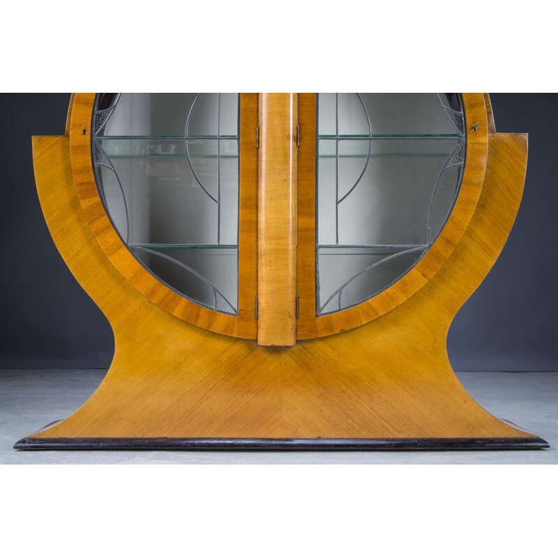 English Art Deco vintage circular display cabinet in Walnut, 1930s