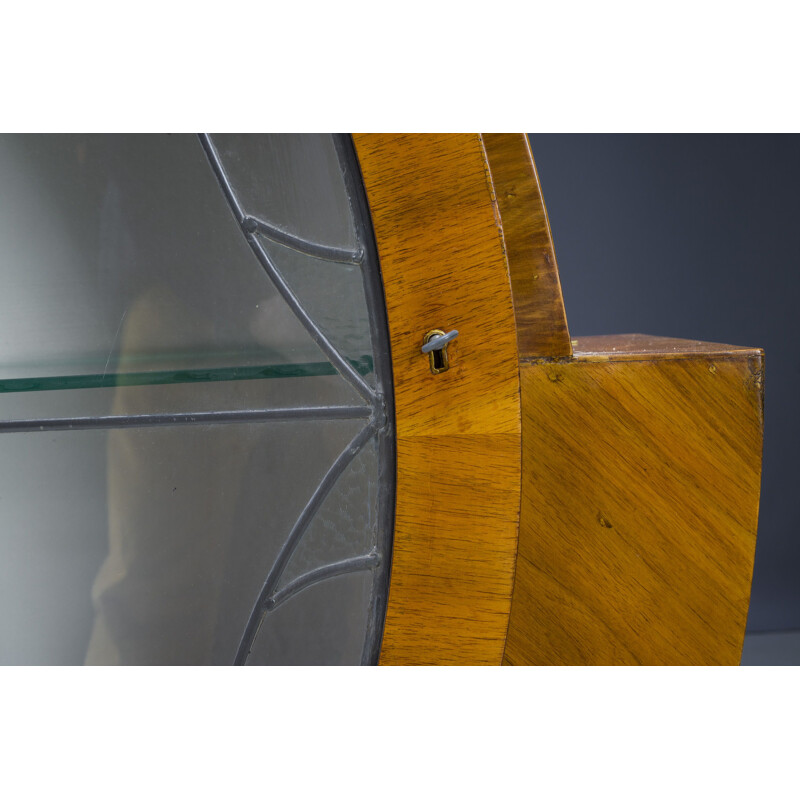 English Art Deco vintage circular display cabinet in Walnut, 1930s