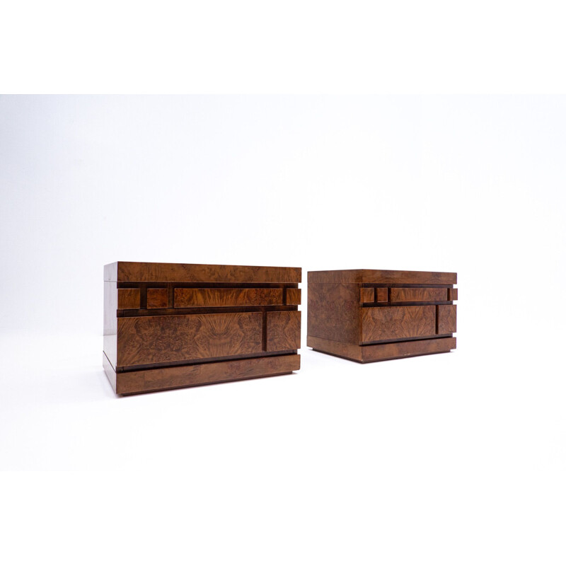 Pair of vintage wooden night stands by Luciano Frigerio, 1970s