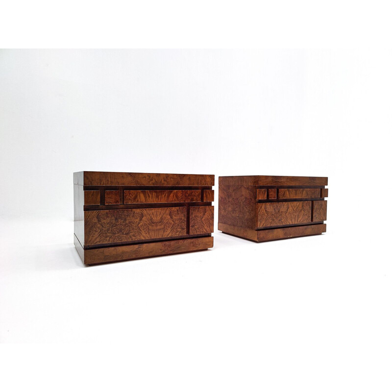 Paire de tables de chevet vintage en bois par Luciano Frigerio, 1970