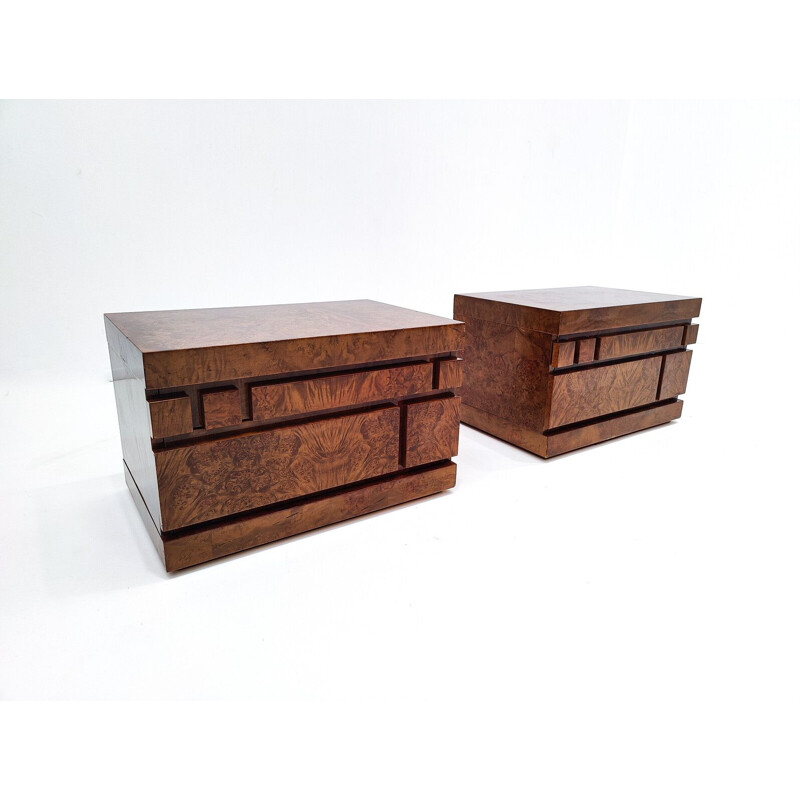 Pair of vintage wooden night stands by Luciano Frigerio, 1970s