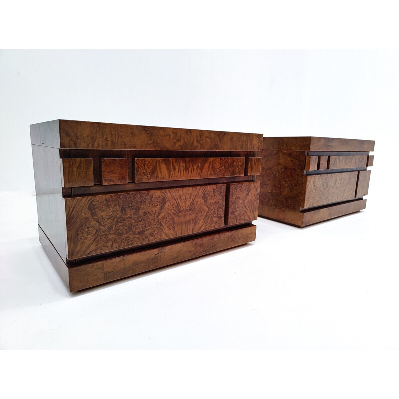 Pair of vintage wooden night stands by Luciano Frigerio, 1970s