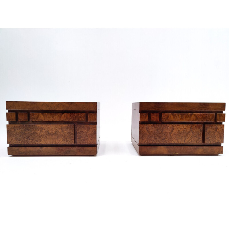 Pair of vintage wooden night stands by Luciano Frigerio, 1970s