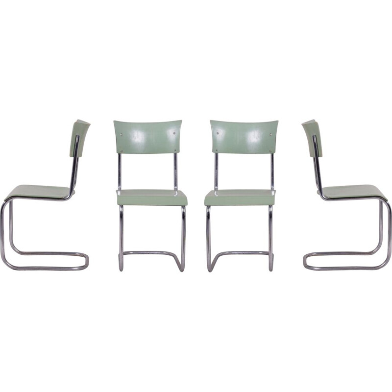 Set van 4 vintage groene stoelen van Robert Slezak, 1930