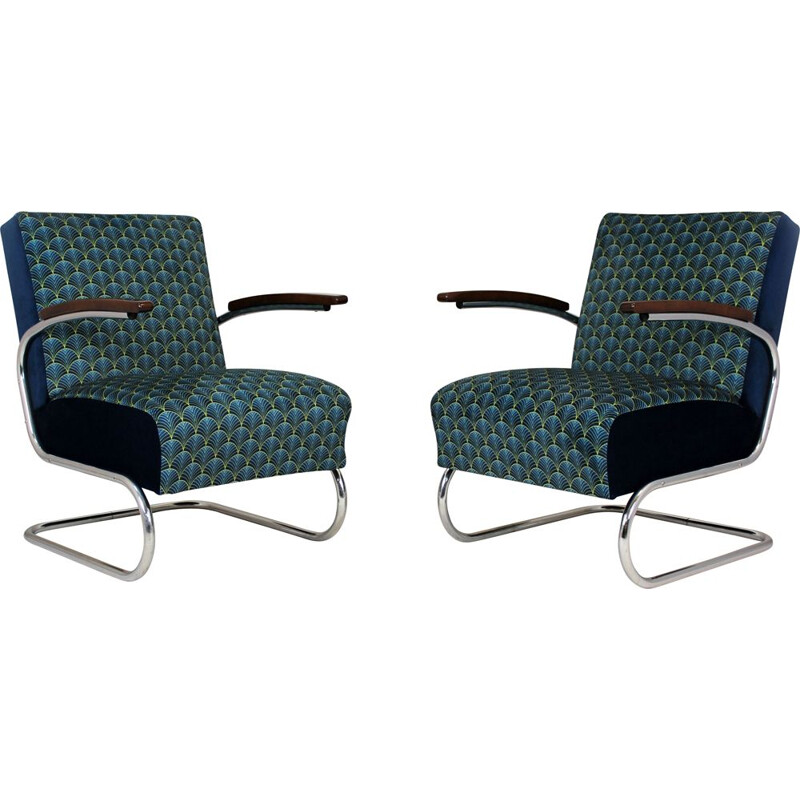 Pair of vintage Art Deco tubular armchairs by Willem Hendrik Gispen for Mücke Melder, 1930s