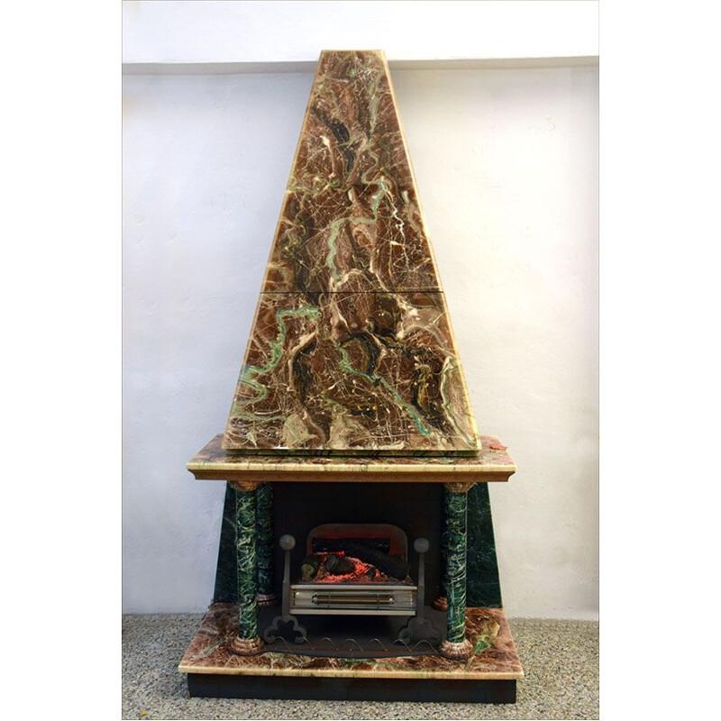 Vintage-Kamin mit Barmöbel aus Kunstmarmor, Italien 1950