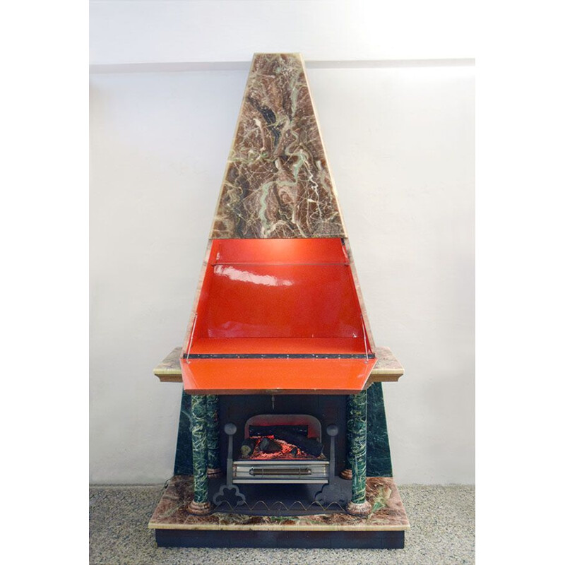 Vintage-Kamin mit Barmöbel aus Kunstmarmor, Italien 1950