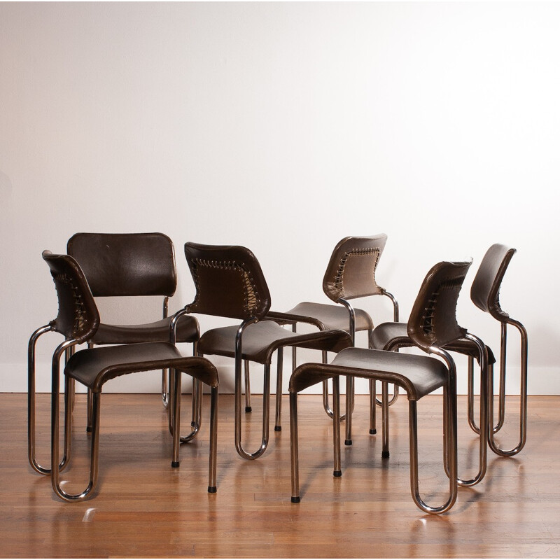 Set of 6 dining chairs in metal, Jan EKSELIUS - 1960s