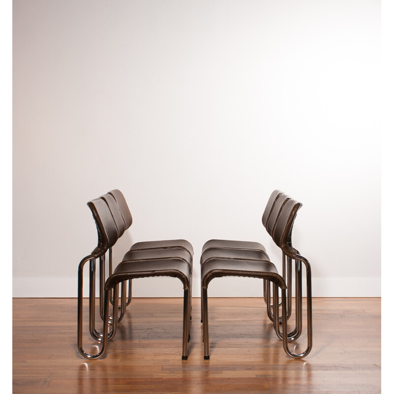 Suite de 6 chaises à repas en cuir, Jan EKSELIUS - 1960