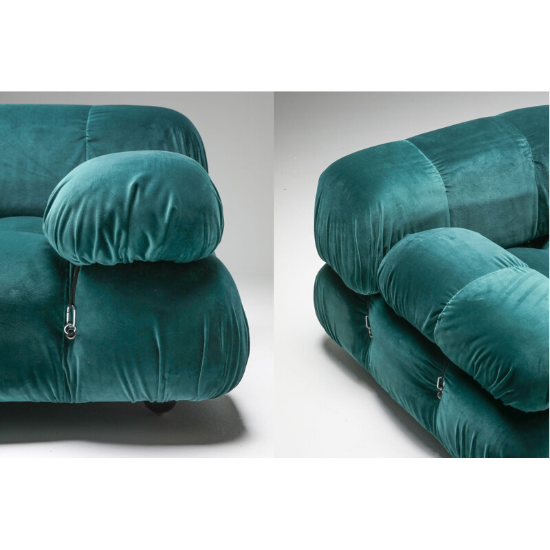 Vintage Camaleonda green velvet sofa by Mario Bellini for B&B Italia, 1970s