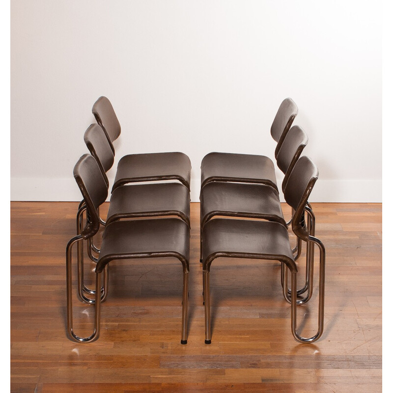 Set of 6 dining chairs in metal, Jan EKSELIUS - 1960s