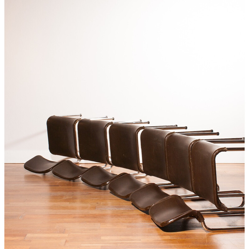 Suite de 6 chaises à repas en cuir, Jan EKSELIUS - 1960