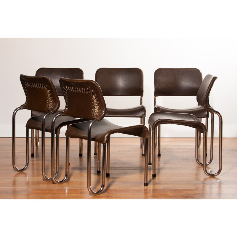 Set of 6 dining chairs in metal, Jan EKSELIUS - 1960s