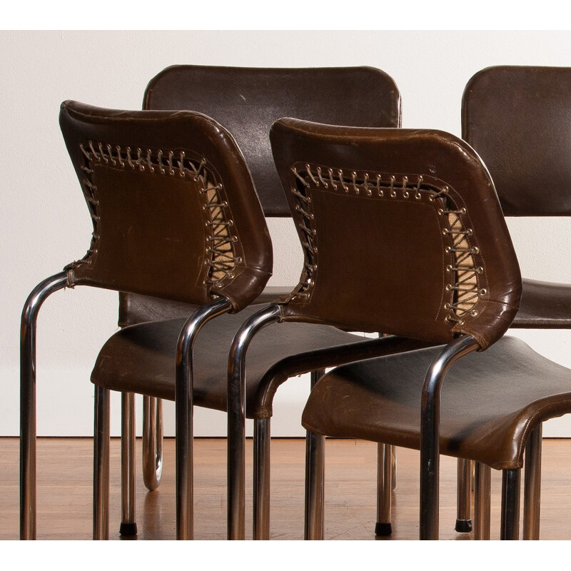 Set of 6 dining chairs in metal, Jan EKSELIUS - 1960s